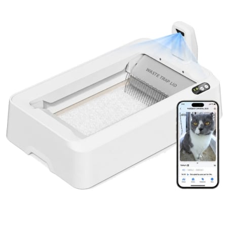 Caixa de Areia Autolimpante para Gatos PetKit PuroBot Crystal Duo com Cobertura/ Controlo por App/ Branca
