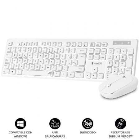 Subblim Combo Business Slim Silent Wireless Keyboard and Mouse/ White