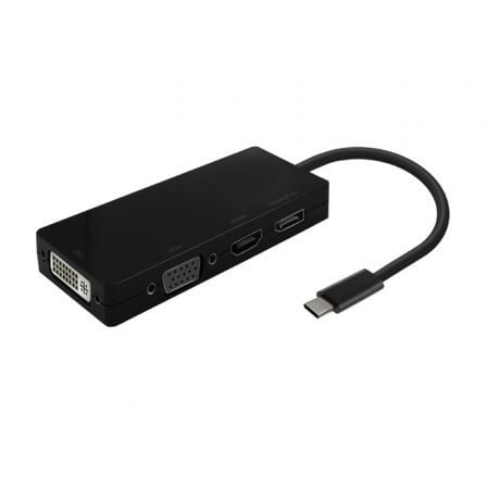 Conversor USB Tipo-C Aisens A109-0679/ HDMI Fêmea - VGA Fêmea - DVI Fêmea - DisplayPort Fêmea/ 15cm/ Preto