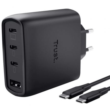 Carregador de Parede GaN Trust Maxo 65W 26067/ 3xUSB Tipo-C/ 1xUSB/ Inclui Cabo USB Tipo-C/ 65W