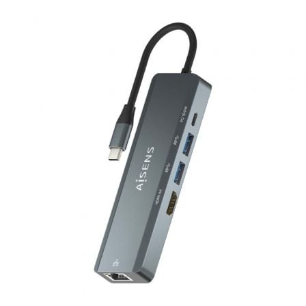 Estação de Acoplamento USB Tipo-C Aisens ASUC-5P011-GR/ 1xHDMI 4K/ 2xUSB/ 1xRJ45/ 1xUSB Tipo-C/ 1xUSB Tipo-C PD/ Cinzenta