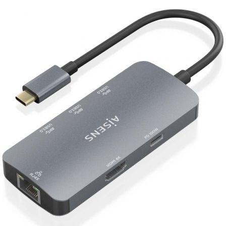 Estação de Ancoragem USB Tipo-C Aisens ASUC-6P019-GR/ 1xHDMI 4K/ 3xUSB/ 1xRJ45/ 1xUSB Tipo-C PD/ Cinzenta