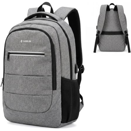 Mochila Subblim City Plus 26L Backpack para Portátiles hasta 16"/ Puerto USB/ Repelente al agua/ Reflectante/ Cinta para Trolley/ Gris