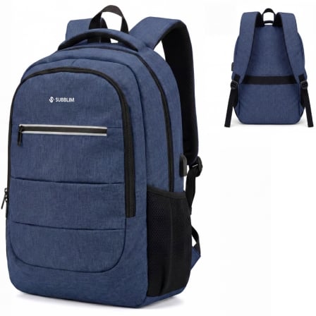 Mochila Subblim City Plus 26L Backpack para Portátiles hasta 16"/ Puerto USB/ Repelente al agua/ Reflectante/ Cinta para Trolley/ Azul