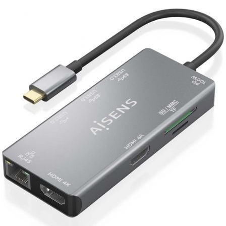 Aisens ASUC-9P018-GR USB Type-C Docking Station/ 2xHDMI 4K/ 3xUSB/ 1xRJ45/ 1xCard Reader/ 1xUSB Type-C PD/ Grey