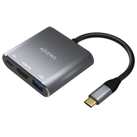 Conversor Aisens A109-0669/ USB Tipo-C Macho/ HDMI Fêmea - USB Fêmea - USB Tipo-C Fêmea/ 15cm/ Cinzento