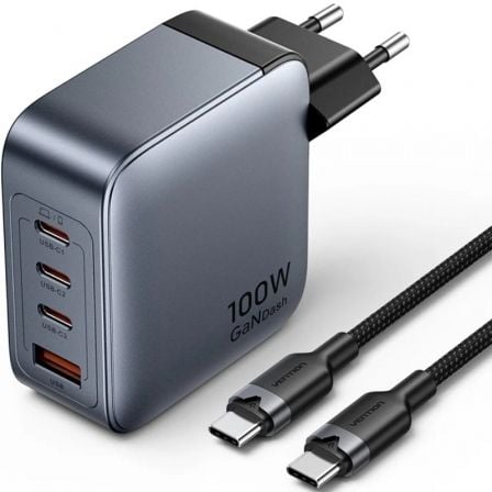 Carregador de Parede GaN Vention TZ-FETH0-EU/ 3xUSB Tipo-C/ 1xUSB/ 100W