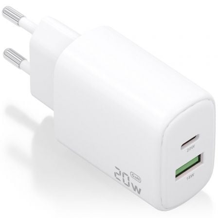 Carregador de Parede GaN Aisens A110-0909/ 1xUSB Tipo-C/ 1xUSB/ 20W/ Branco