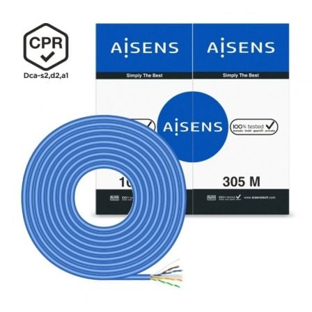 Bobina de Cabo RJ45 UTP AWG24 LSZH CPR Dca Aisens A135-0663 Cat.6/ 305m/ Azul