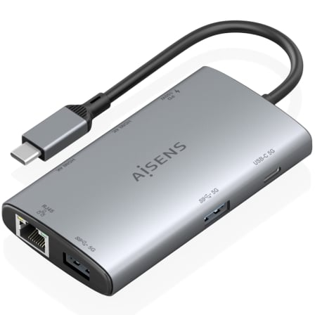 Estação de Acoplamento USB Tipo-C Aisens ASUC-7P049-GR/ 2xHDMI 4K/ 1xRJ45/ 2xUSB/ 1xUSB Tipo-C/ 1xUSB Tipo-C PD/ Cinzento