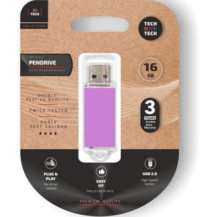 Pendrive 16GB Tech One Tech Basic USB 2.0/ Púrpura Claro
