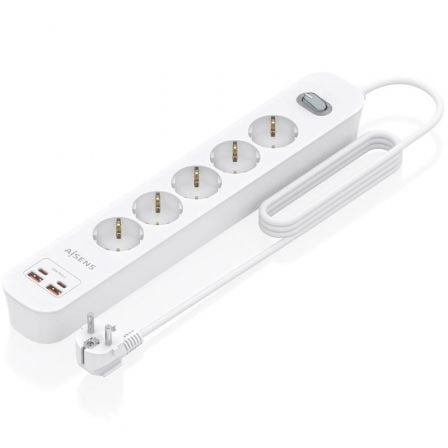 Extensão Elétrica com Interruptor Aisens ASPS-2A2C14-W/ 5 Tomadas/ 2 USB - 2 USB Tipo-C/ Cabo 1.4m/ Branco